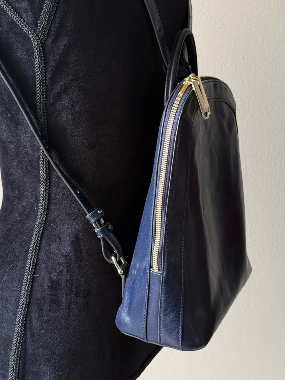 Brahmin Navy Blue Leather Backpack with Gold Hardware - Picture 15 of 16